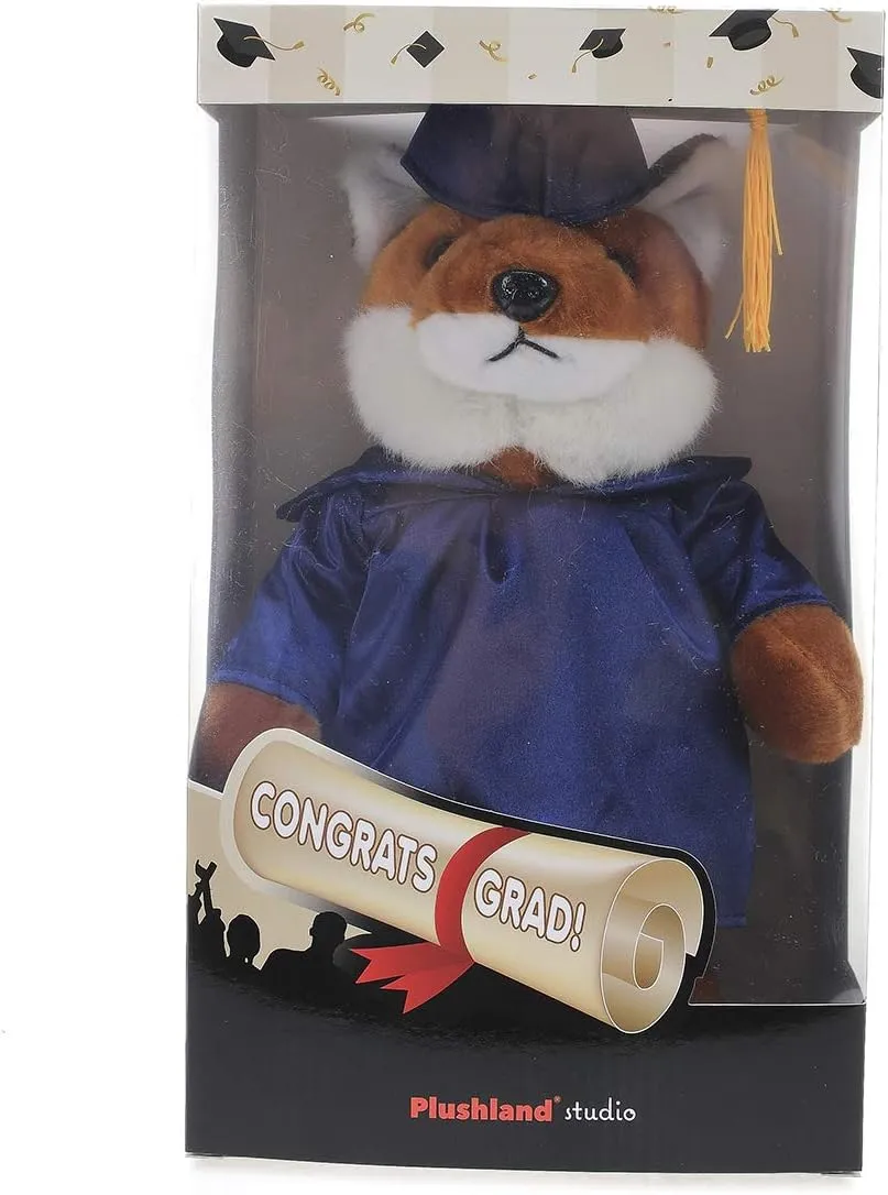 Plushland Fox Plush Stuffed Animal Toys Present Gifts for Graduation Day, Personalized Text, Name or Your School Logo on Gown, Best for Any Grad School Kids 12 Inches(Forest Green Cap and Gown)