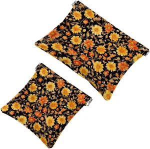 Pocket Cosmetic Bag Squeeze Top, Colorful Yellwo Floral Flower Pattern Waterproof Travel Makeup Bag for Purse, Portable Mini Makeup Pouch No Zipper for Women