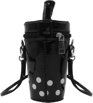 Polka Dot Milk Tea Cup Crossbody Bag for Women Girls Holographic Leather Shoulder Bag Fun Bucket Bag Cylinder Cup Purse