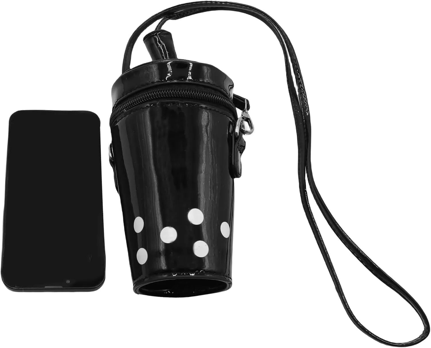 Polka Dot Milk Tea Cup Crossbody Bag for Women Girls Holographic Leather Shoulder Bag Fun Bucket Bag Cylinder Cup Purse