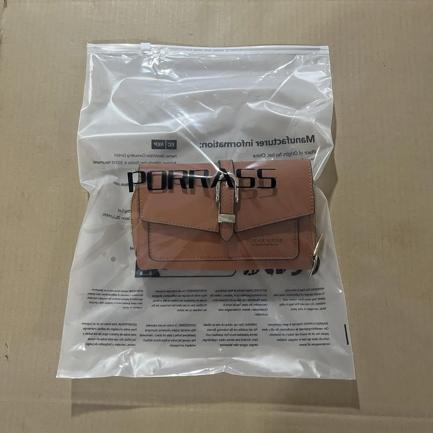 PORRASSO Elegant Wallet Crossbody Phone Bag Women's Shoulder Bag Clutch Purse Bag PU Wallet for Party Wedding Travelling Brown