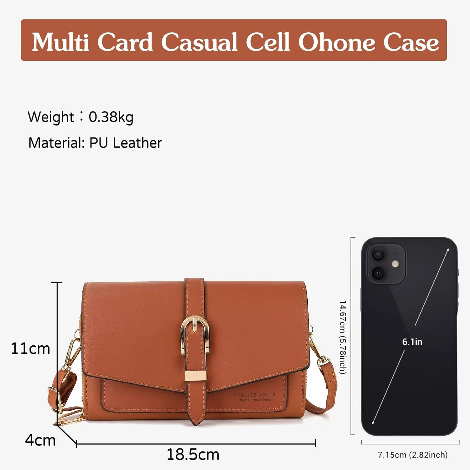 PORRASSO Elegant Wallet Crossbody Phone Bag Women's Shoulder Bag Clutch Purse Bag PU Wallet for Party Wedding Travelling Brown