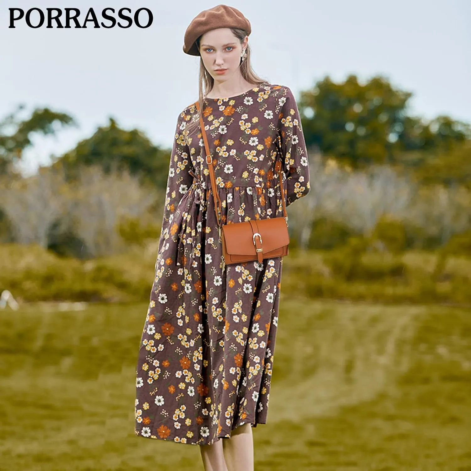 PORRASSO Elegant Wallet Crossbody Phone Bag Women's Shoulder Bag Clutch Purse Bag PU Wallet for Party Wedding Travelling Brown