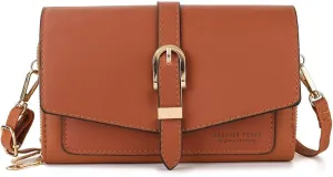 PORRASSO Elegant Wallet Crossbody Phone Bag Women's Shoulder Bag Clutch Purse Bag PU Wallet for Party Wedding Travelling Brown