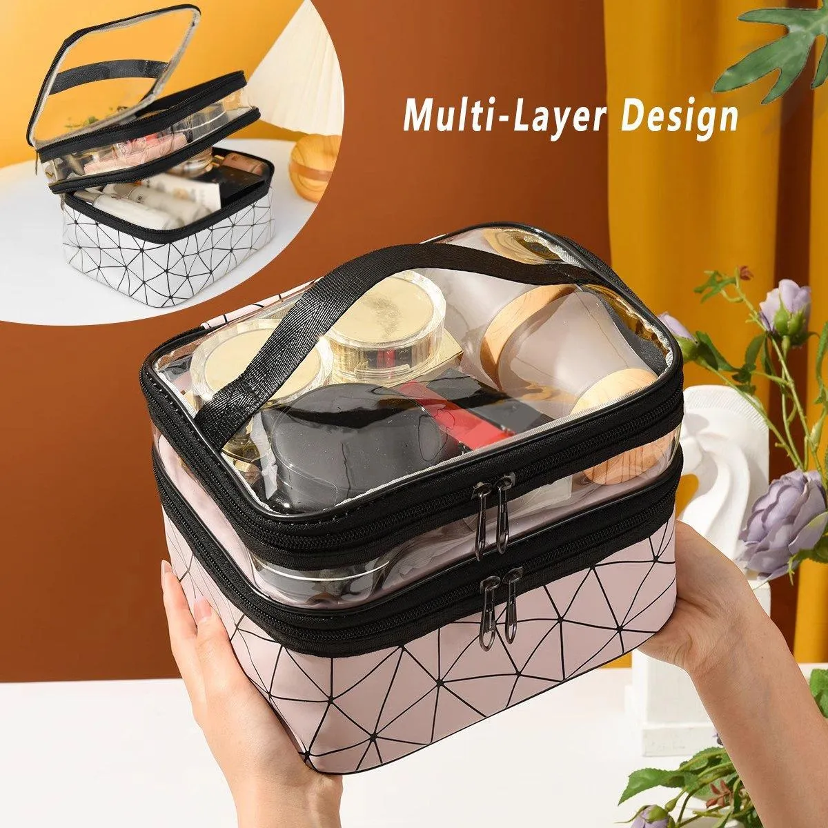 Portable Double-Layer Large Capacity Waterproof Cosmetic Bag Travel Toiletry Bag