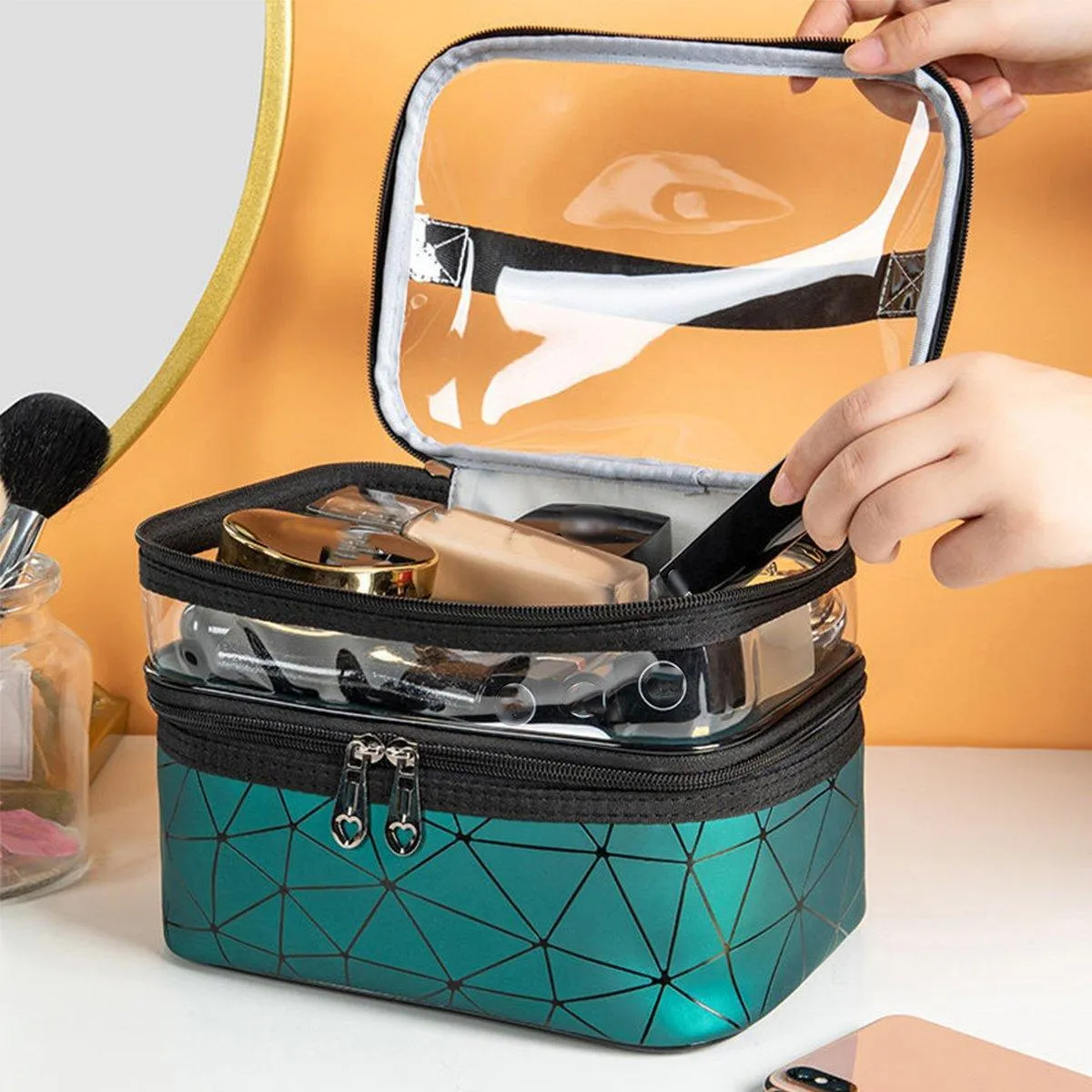 Portable Double-Layer Large Capacity Waterproof Cosmetic Bag Travel Toiletry Bag