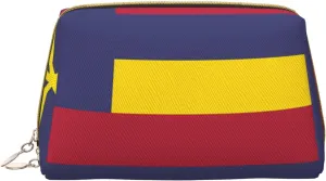 Portable Leather Makeup Bag for Women - Travel Cosmetic Organizer, Large Kingdom of Hawaii flag Print Makeup Pouch