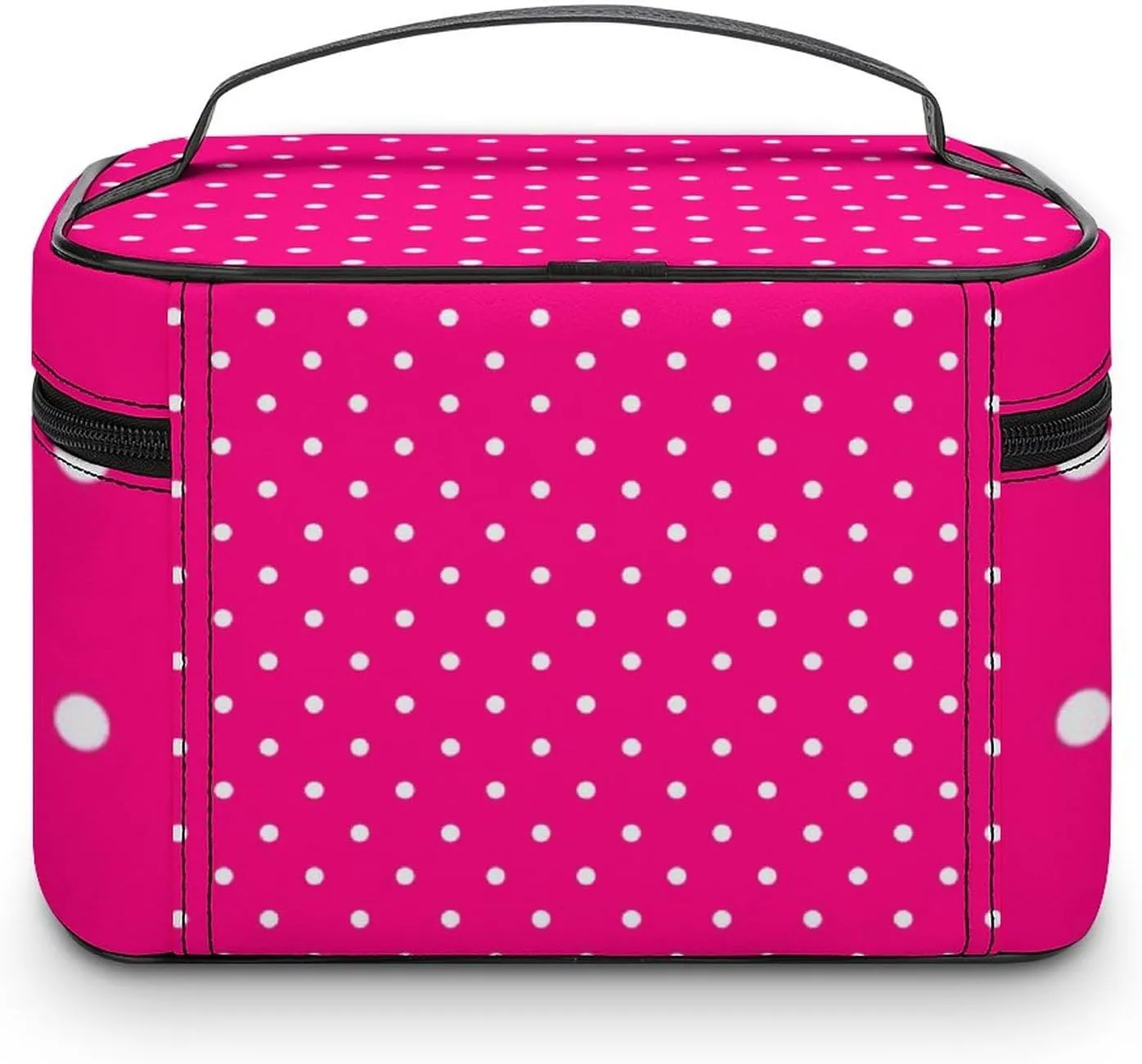 Portable Makeup Bag Travel Cosmetic Case, Polka Dot Hot Pink Zipper Pouch Cosmetic Bag with Handle Toiletry Bag for Women Girls