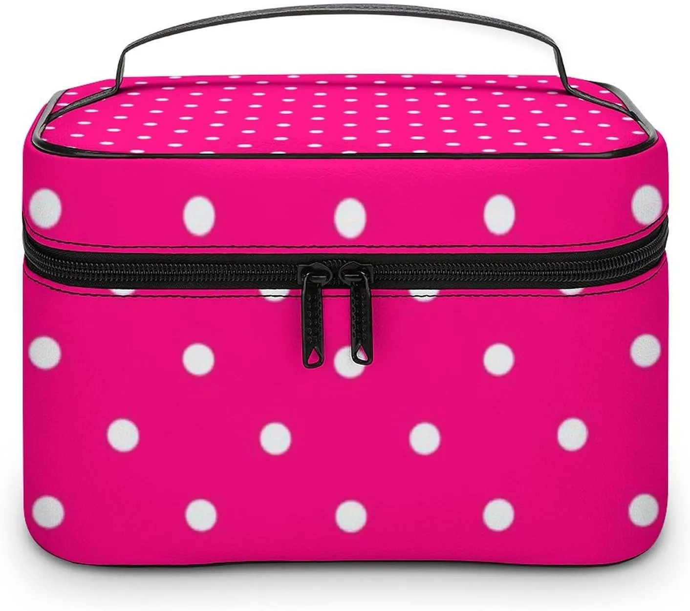 Portable Makeup Bag Travel Cosmetic Case, Polka Dot Hot Pink Zipper Pouch Cosmetic Bag with Handle Toiletry Bag for Women Girls