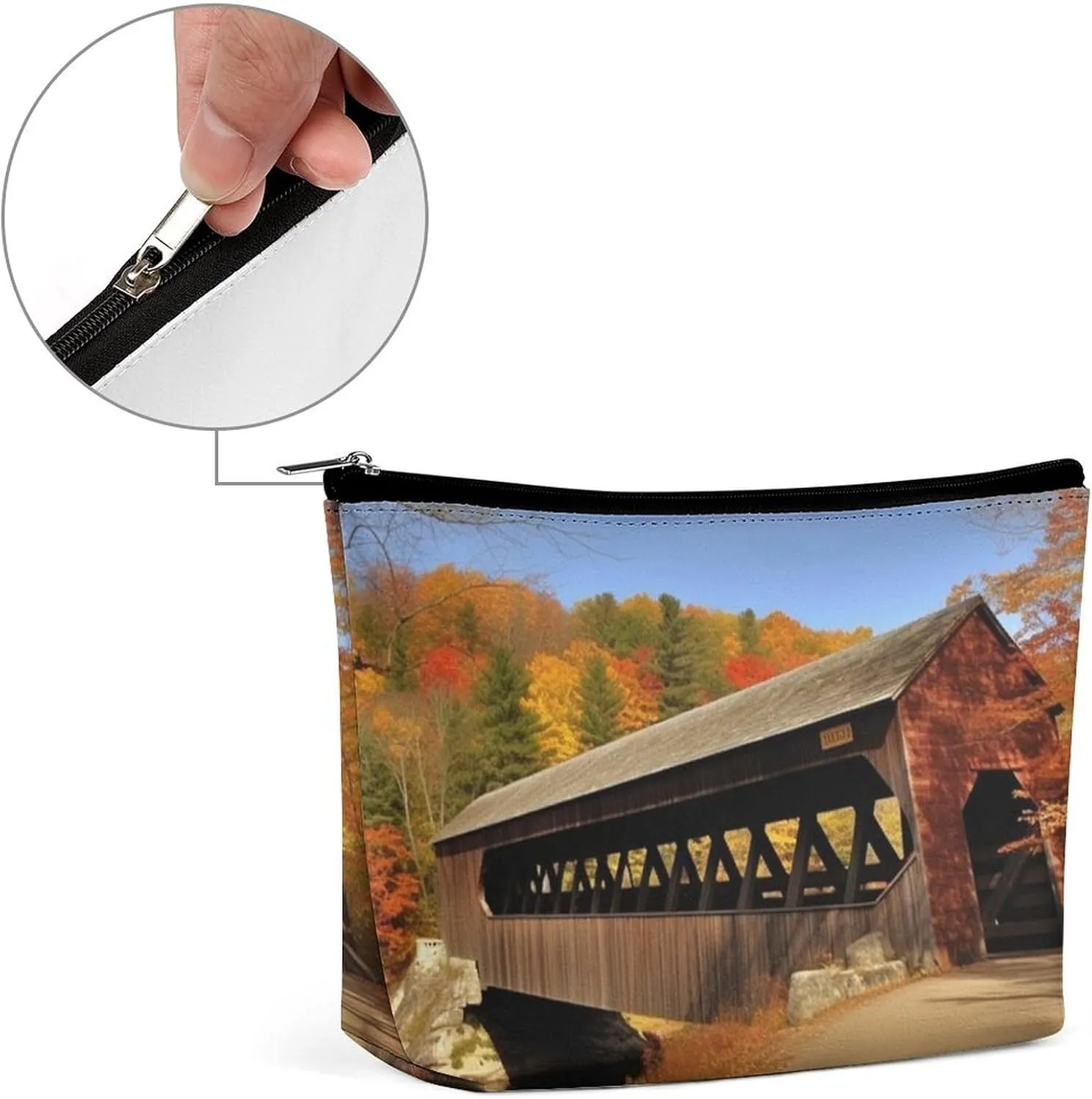 Portable Small Cosmetic Bag Cute Travel Makeup Bag Albany Covered Bridge Waterproof Toiletry Bag for Women