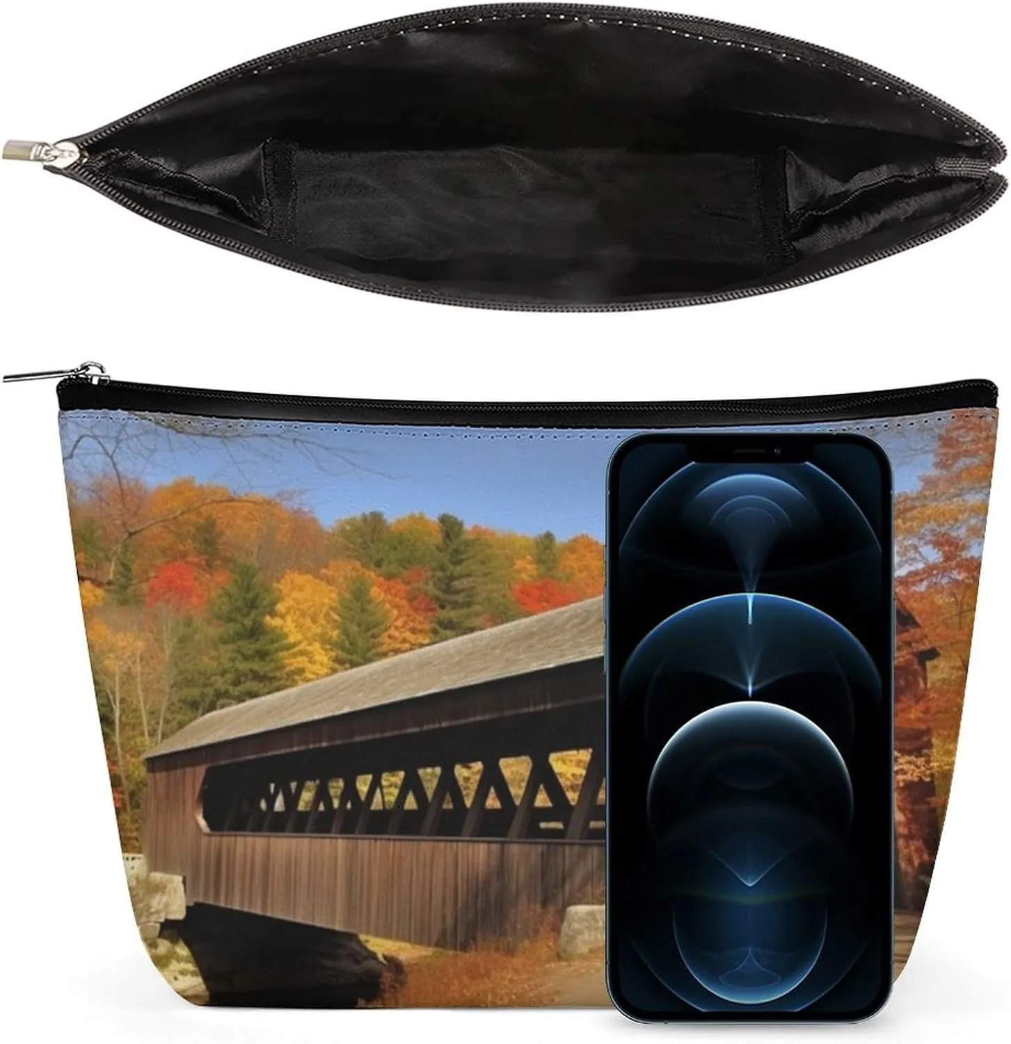 Portable Small Cosmetic Bag Cute Travel Makeup Bag Albany Covered Bridge Waterproof Toiletry Bag for Women