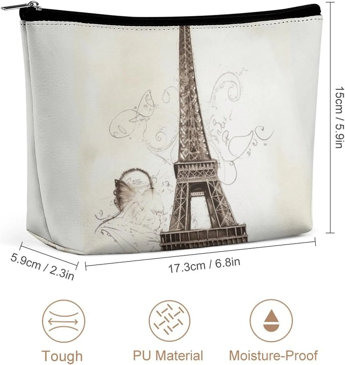 Portable Small Cosmetic Bag Cute Travel Makeup Bag Eiffel Tower Waterproof Toiletry Bag for Women