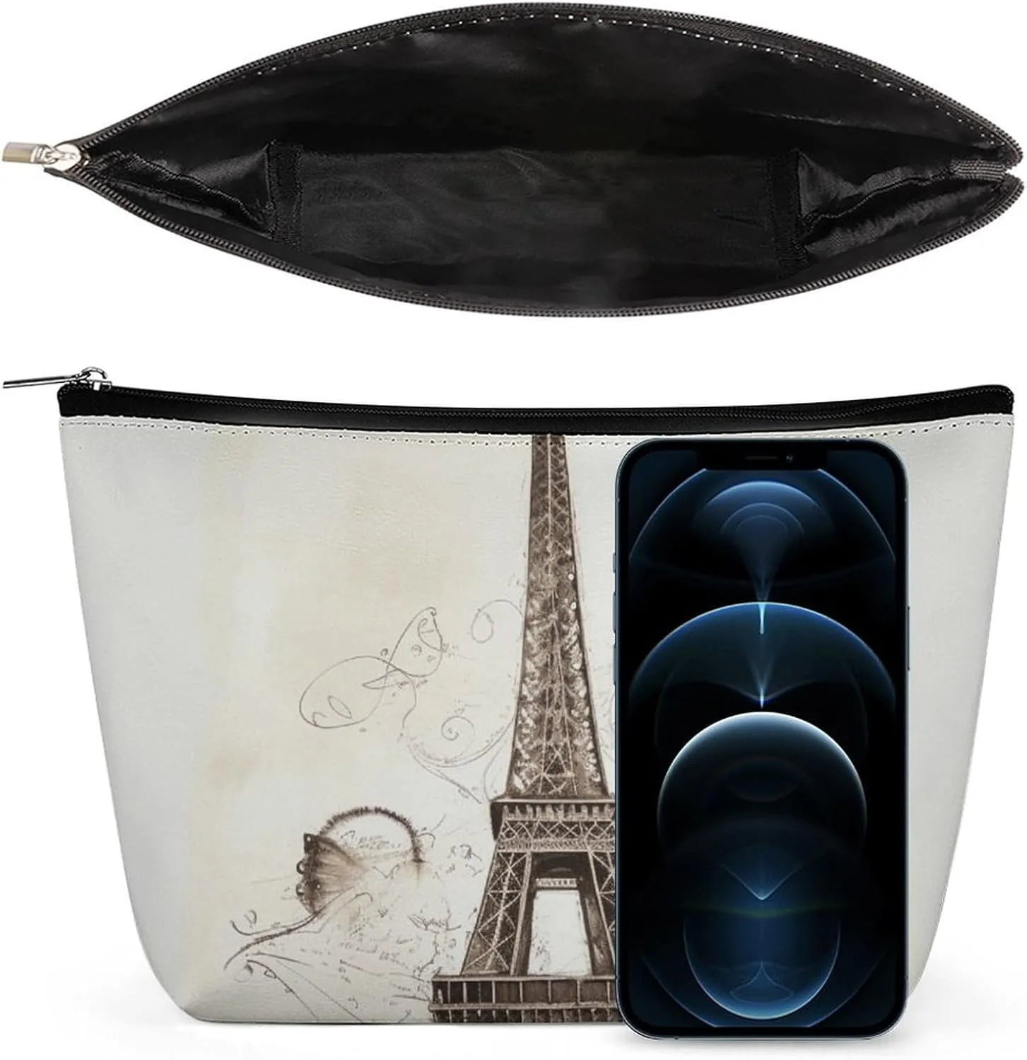 Portable Small Cosmetic Bag Cute Travel Makeup Bag Eiffel Tower Waterproof Toiletry Bag for Women