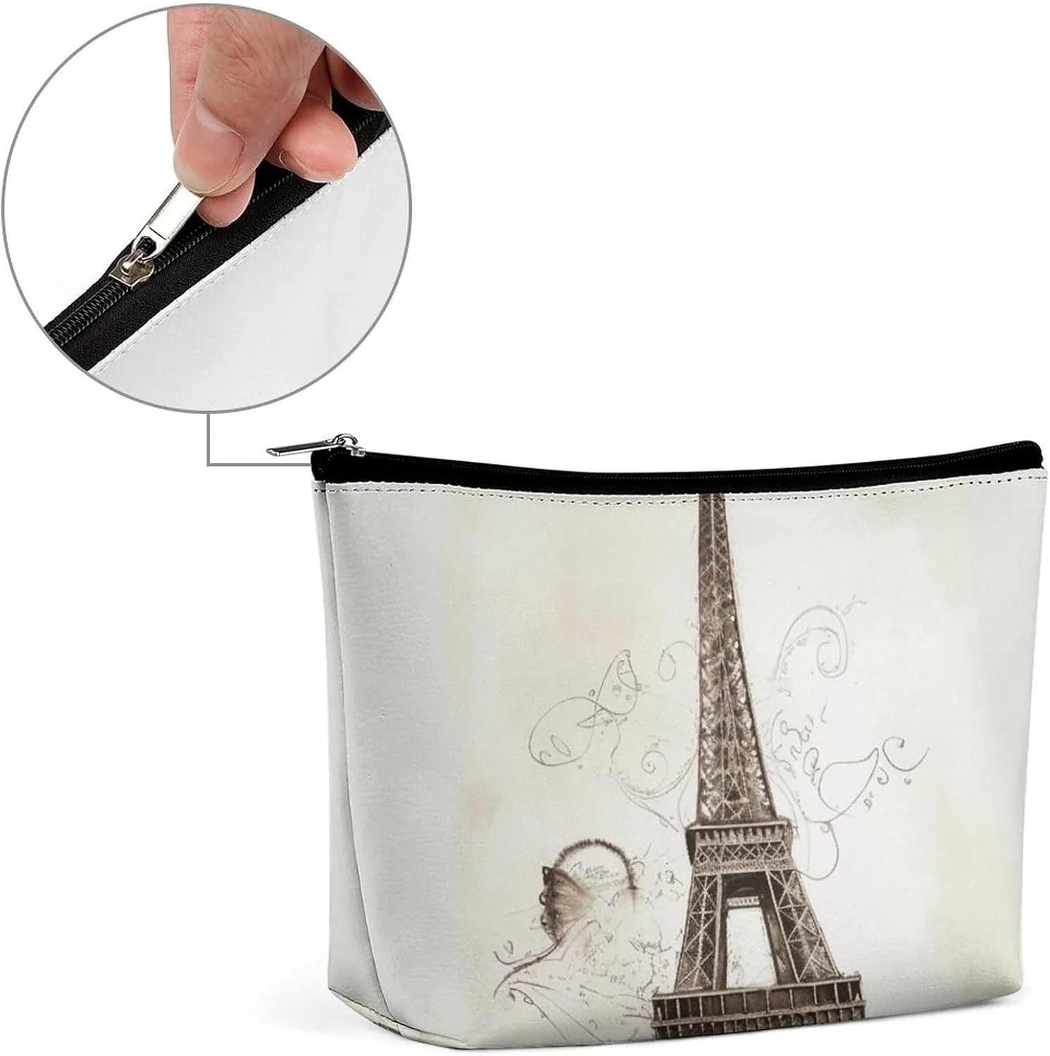 Portable Small Cosmetic Bag Cute Travel Makeup Bag Eiffel Tower Waterproof Toiletry Bag for Women