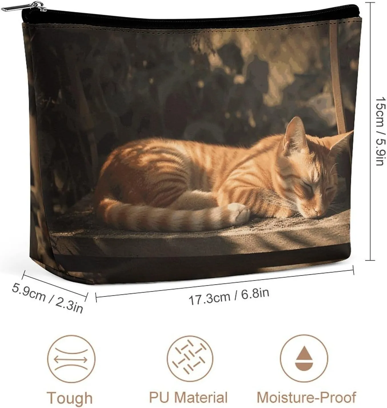 Portable Small Cosmetic Bag Cute Travel Makeup Bag Orange Cat Sleeping Waterproof Toiletry Bag for Women