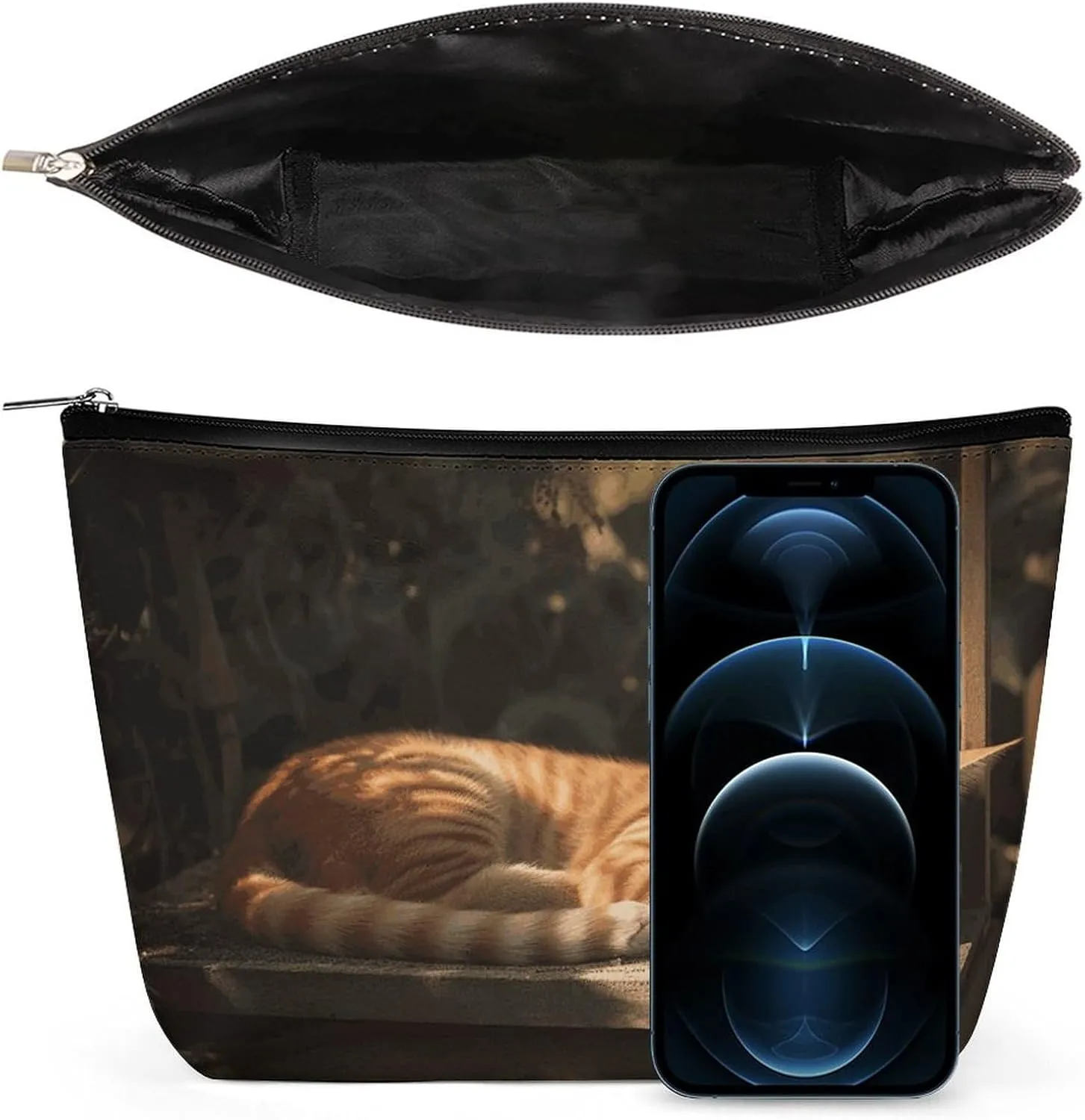 Portable Small Cosmetic Bag Cute Travel Makeup Bag Orange Cat Sleeping Waterproof Toiletry Bag for Women