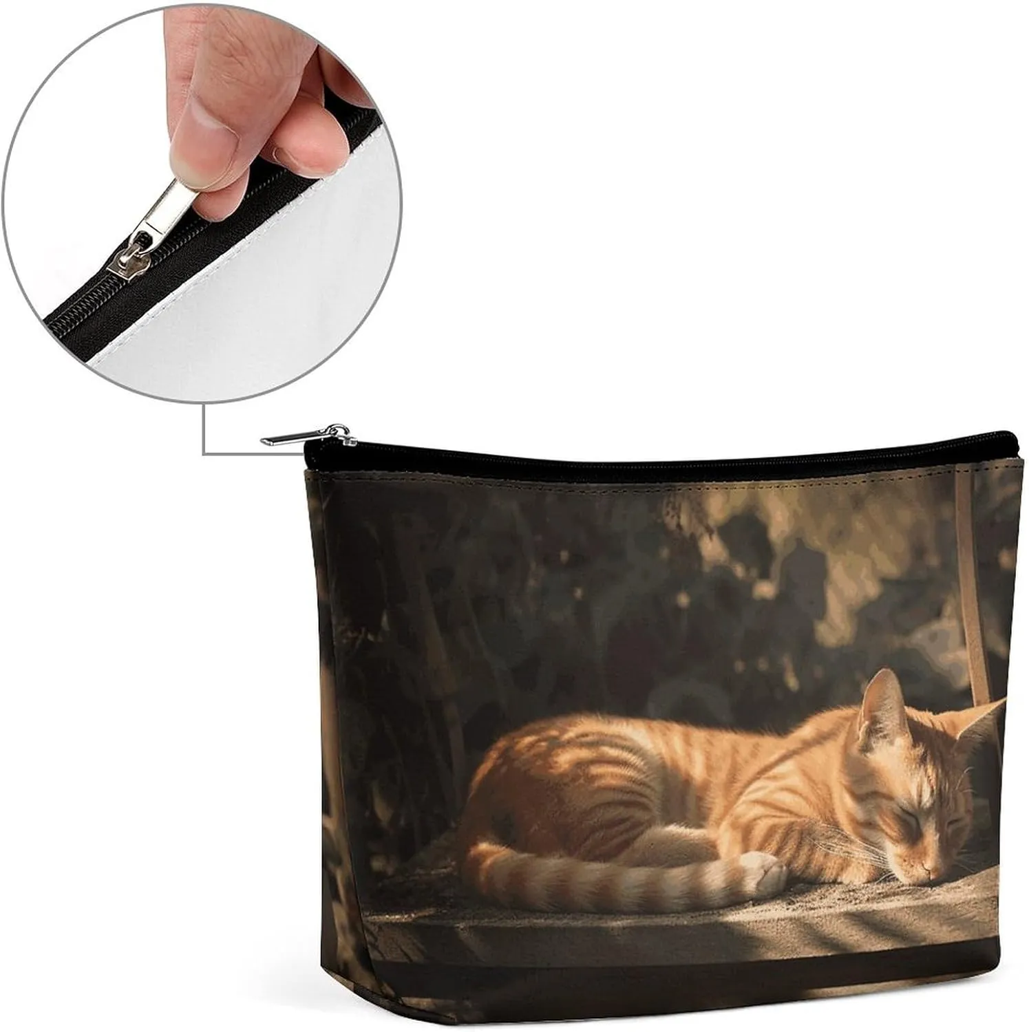 Portable Small Cosmetic Bag Cute Travel Makeup Bag Orange Cat Sleeping Waterproof Toiletry Bag for Women