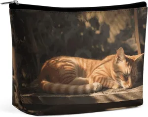 Portable Small Cosmetic Bag Cute Travel Makeup Bag Orange Cat Sleeping Waterproof Toiletry Bag for Women