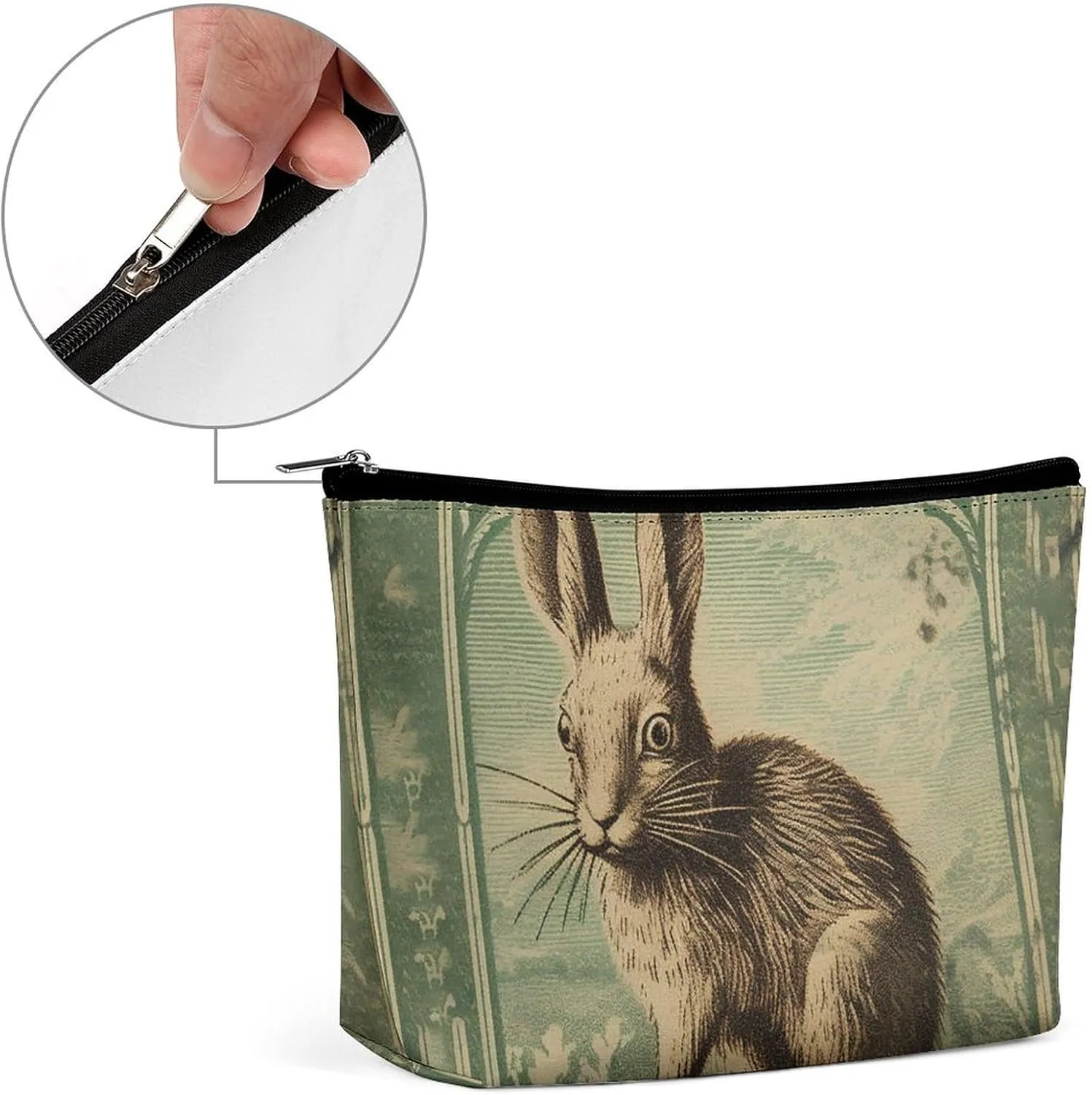 Portable Small Cosmetic Bag Cute Travel Makeup Bag Retro Style Rabbit Waterproof Toiletry Bag for Women