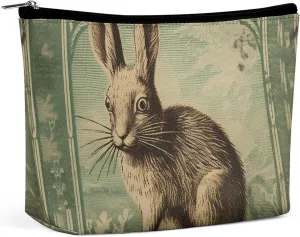 Portable Small Cosmetic Bag Cute Travel Makeup Bag Retro Style Rabbit Waterproof Toiletry Bag for Women