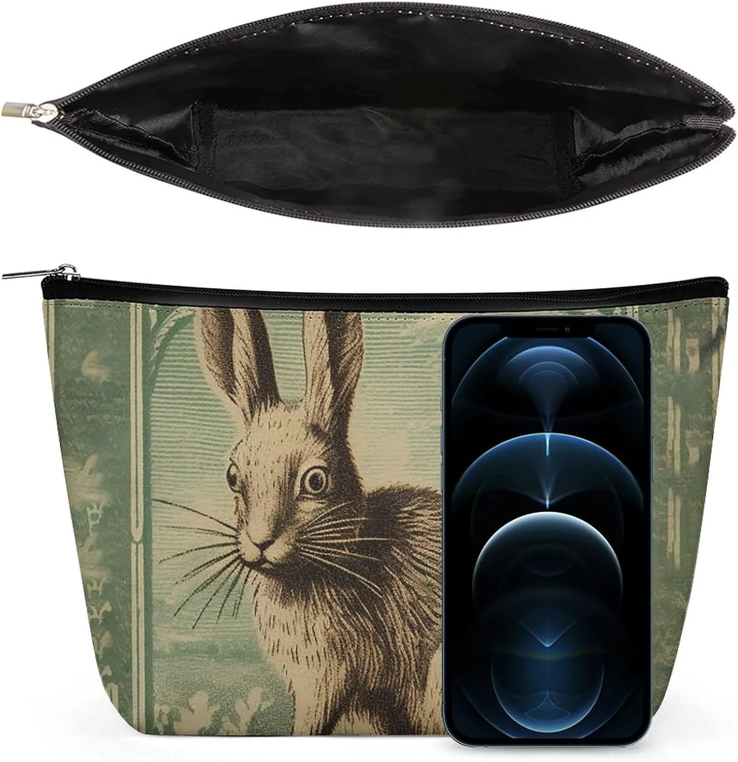 Portable Small Cosmetic Bag Cute Travel Makeup Bag Retro Style Rabbit Waterproof Toiletry Bag for Women