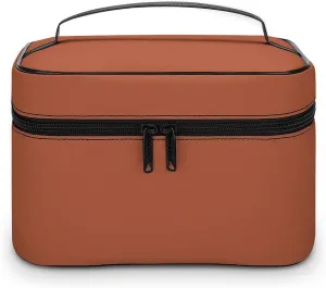 Portable Travel Makeup Bag, Trend Color Burnt Copper Cosmetic Case Zipper Toiletry Bag for Women Girls