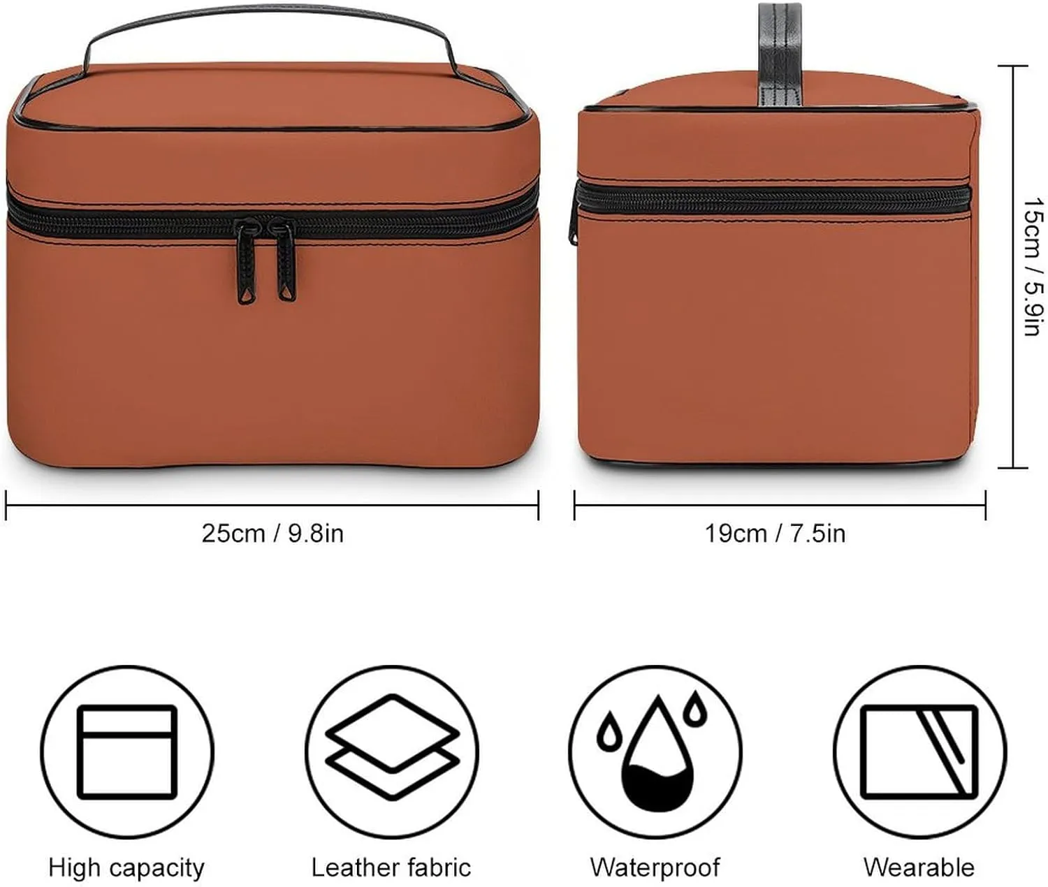 Portable Travel Makeup Bag, Trend Color Burnt Copper Cosmetic Case Zipper Toiletry Bag for Women Girls