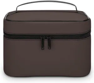 Portable Travel Makeup Bag, Trend Color Coffee Brown Cosmetic Case Zipper Toiletry Bag for Women Girls