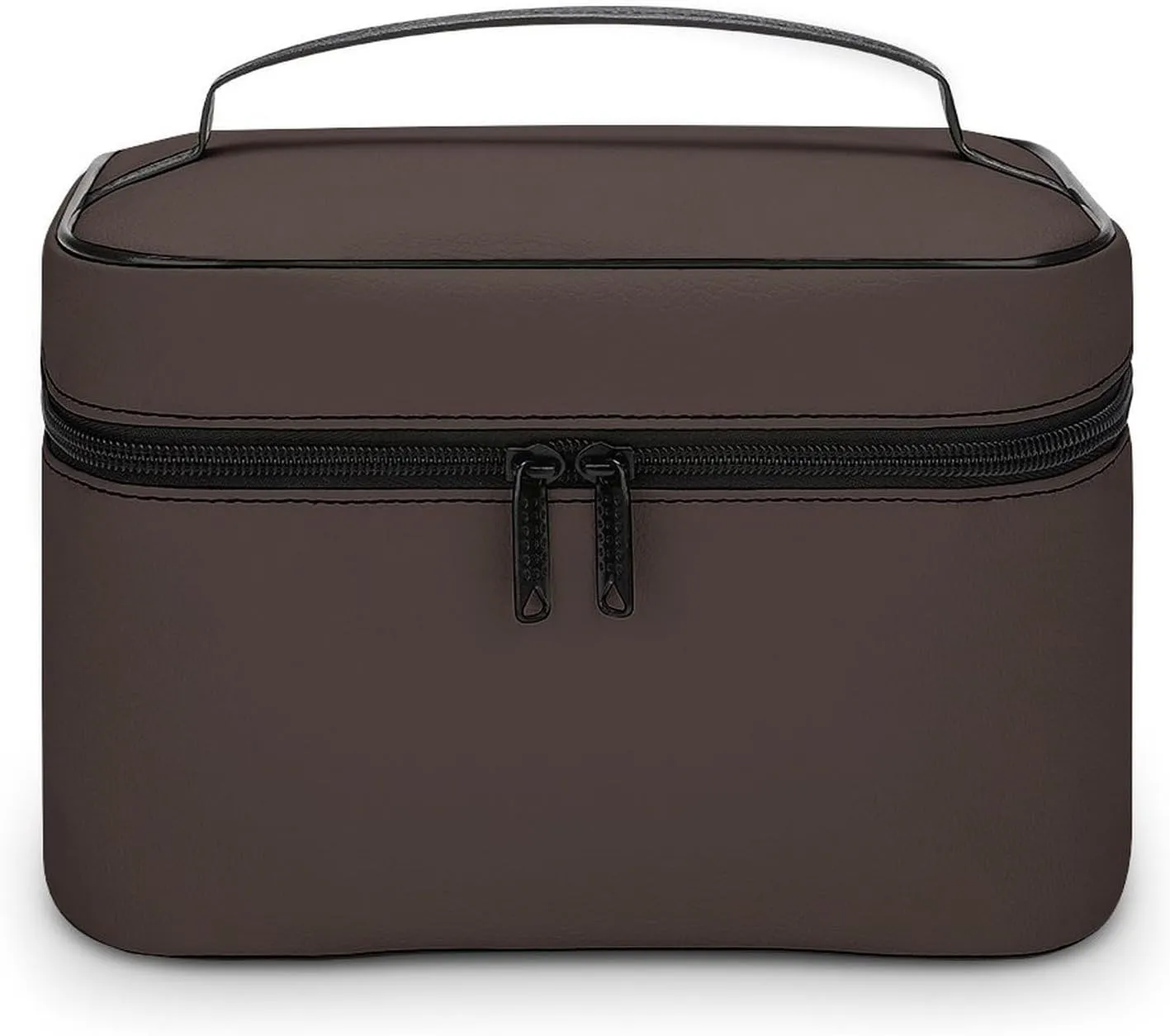 Portable Travel Makeup Bag, Trend Color Coffee Brown Cosmetic Case Zipper Toiletry Bag for Women Girls