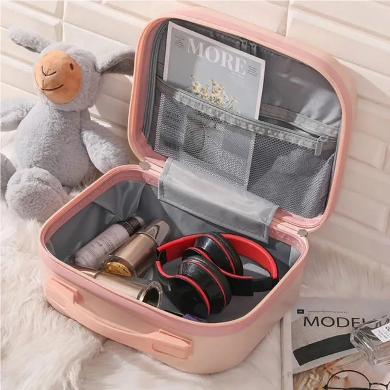 Portable Women's Cosmetic Bag Hand Luggage Fashion Makeup Organizer Waterproof Travel Storage Box Suitcases(Blue)
