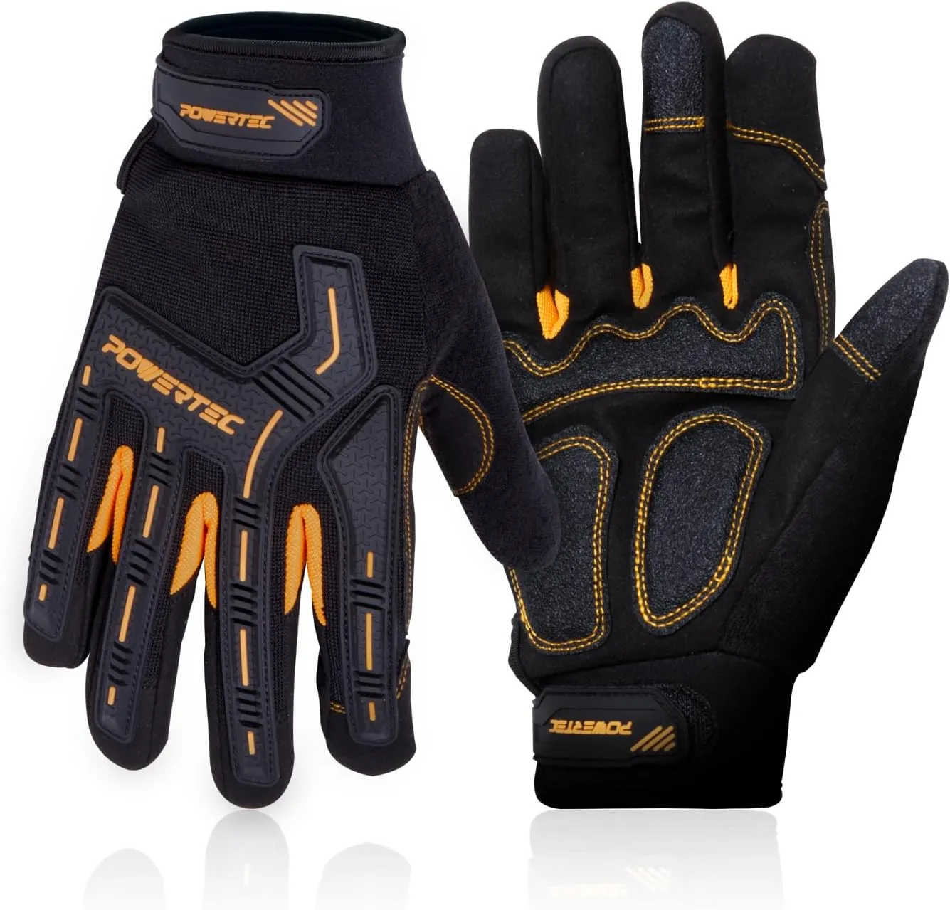 POWERTEC Heavy Duty Work Gloves | Safety Gloves with Touch Screen Flexible Breathable, Abrasion-Resistant Slip-Proof Leather on Palm for Excellent Grip and Shockproof, 1 Pair (size XL) (71957)