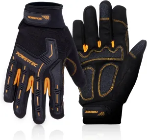 POWERTEC Heavy Duty Work Gloves | Safety Gloves with Touch Screen Flexible Breathable, Abrasion-Resistant Slip-Proof Leather on Palm for Excellent Grip and Shockproof, 1 Pair (size XL) (71957)
