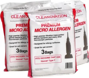 Premium Micro Allergen Vacuum Bags (9-Pack) | Compatible with Hoover Type Y Upright Vacuums | High-Filtration, Electrostatically Charged Disposable Bags