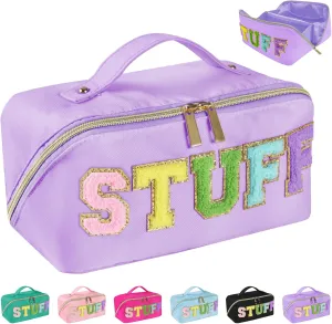 Preppy Stuff Makeup Bag, Stoney Clover Travel Toiletry Bag Pouch Chenille Letter Make Up Bags Girls Cute Cosmetic Bag Wedding Birthday Mothers Day Gifts for Women Stuff Bag (Purple)