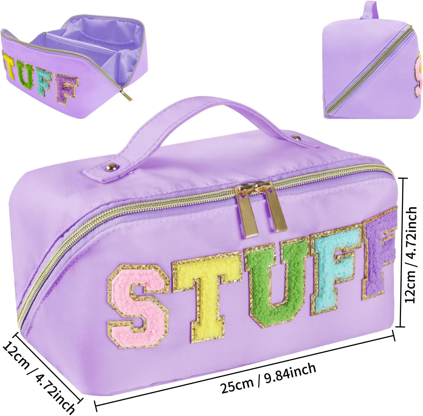 Preppy Stuff Makeup Bag, Stoney Clover Travel Toiletry Bag Pouch Chenille Letter Make Up Bags Girls Cute Cosmetic Bag Wedding Birthday Mothers Day Gifts for Women Stuff Bag (Purple)
