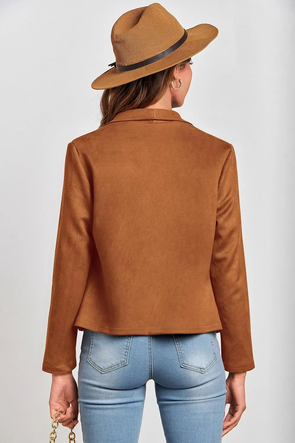 PRETTYGARDEN Women's Faux Suede Jackets 2025 Spring Fall Clothes Long Sleeve Open Front Cropped Coat Outwear