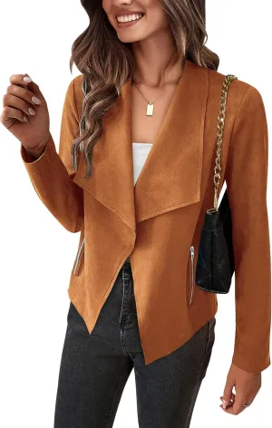 PRETTYGARDEN Women's Faux Suede Jackets 2025 Spring Fall Clothes Long Sleeve Open Front Cropped Coat Outwear