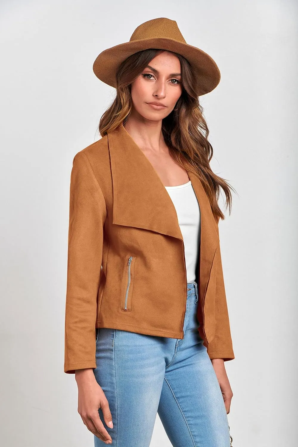 PRETTYGARDEN Women's Faux Suede Jackets 2025 Spring Fall Clothes Long Sleeve Open Front Cropped Coat Outwear