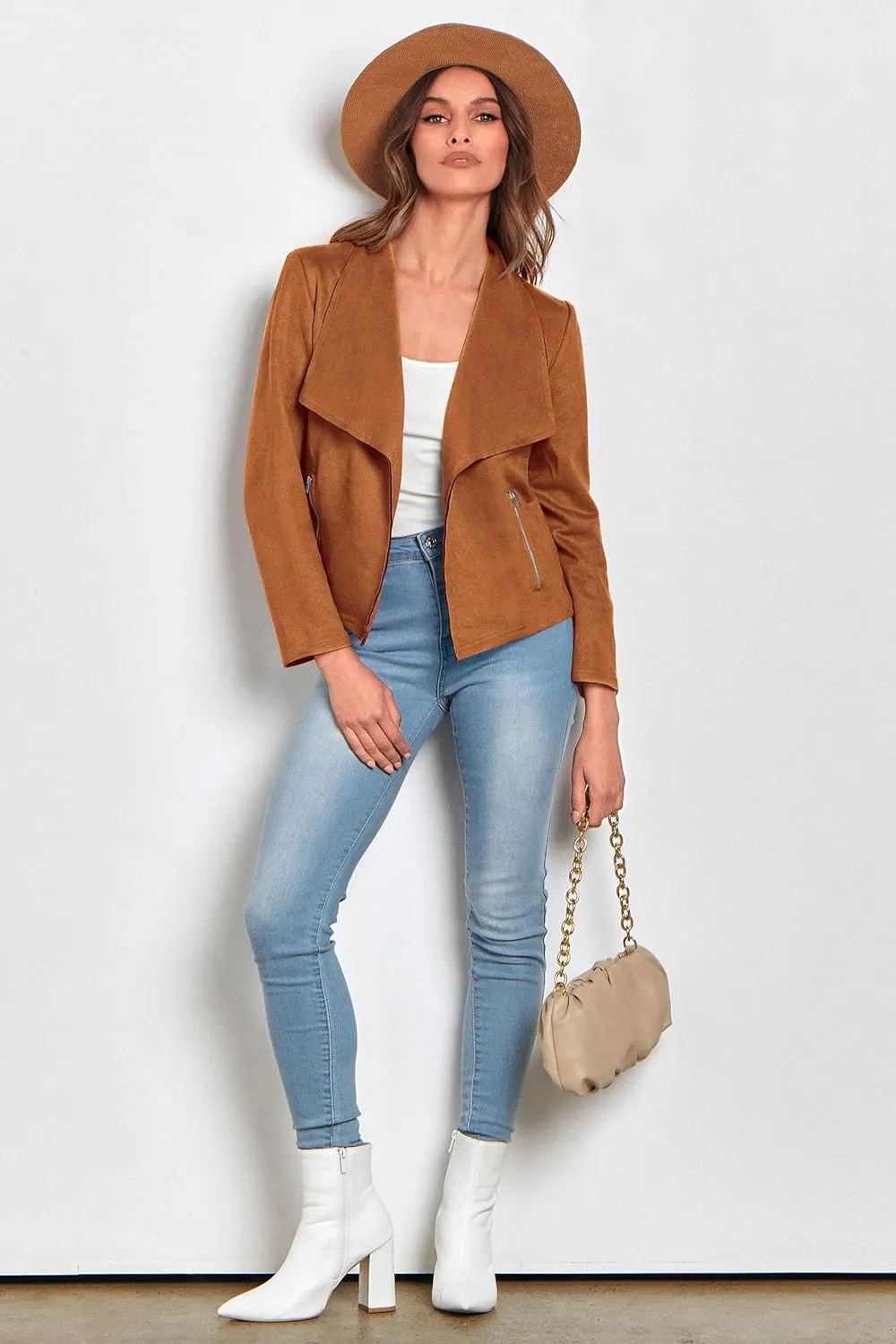PRETTYGARDEN Women's Faux Suede Jackets 2025 Spring Fall Clothes Long Sleeve Open Front Cropped Coat Outwear