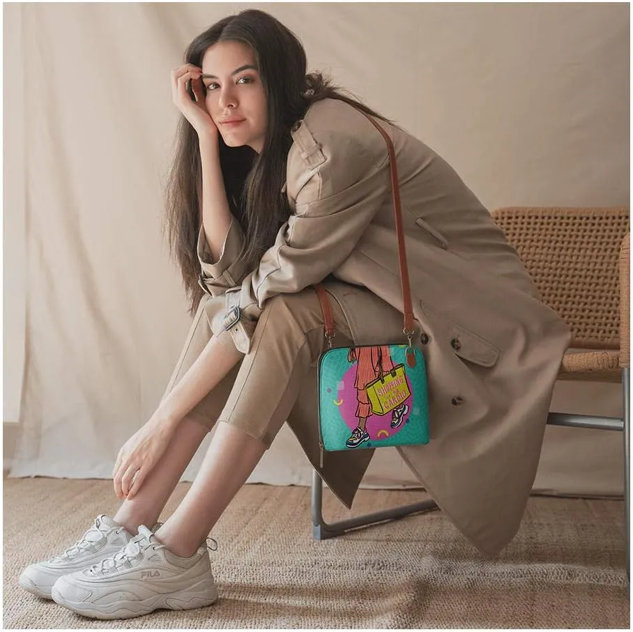 Printed Slim Trapeze Crossbody Purse for Women, Girls | Vegan Leather | Stylish Ladies Wallet | Shoulder Handbag