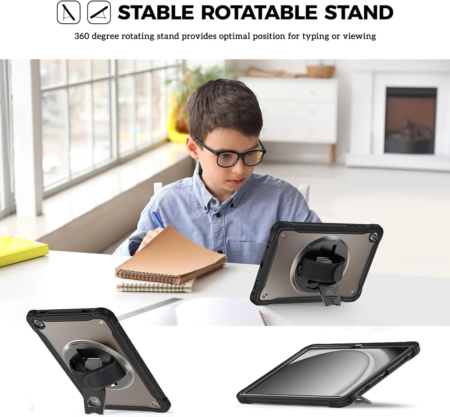 ProCase Kids Case for Galaxy Tab A9 Plus/A9  5G 11 Inch 2023 (SM-X210/X215/X216/X218), Heavy Duty Shockproof Rugged Protective Case Cover with Pen Holder Hand Shoulder Strap Kickstand -Black