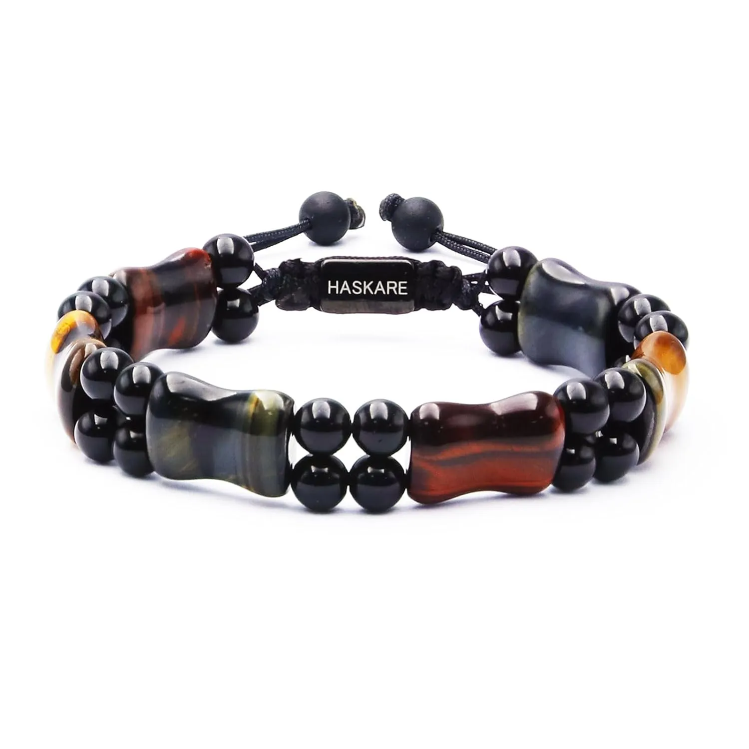 Protection Crystals Mens Bracelet Tiger Eye, Natural Stone Multicolored Tiger Eye Bracelet for Men, HASKARE Healing Crystals Unique Energy Beads Bracelet Gift for Men Jewelry Trendy Spiritual Relief