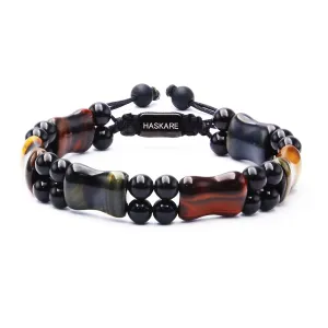 Protection Crystals Mens Bracelet Tiger Eye, Natural Stone Multicolored Tiger Eye Bracelet for Men, HASKARE Healing Crystals Unique Energy Beads Bracelet Gift for Men Jewelry Trendy Spiritual Relief
