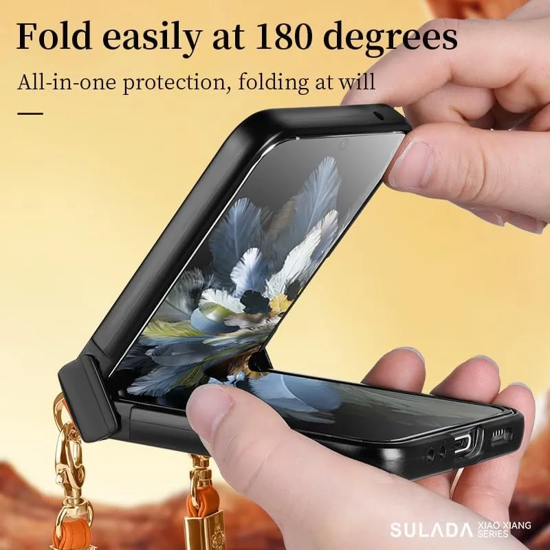 Protective Case Compatible with OPPO Find N3 Flip Flip Leather Case,Slim Phone Cover Case Drop Protection Shockproof Protective Cover with Shoulder Strap Compatible wit Find N3 Flip Case Shell Cover (