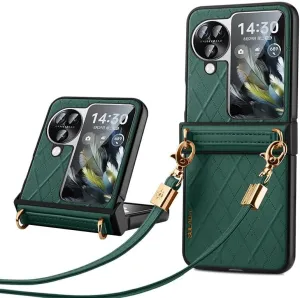Protective Case Compatible with OPPO Find N3 Flip Flip Leather Case,Slim Phone Cover Case Drop Protection Shockproof Protective Cover with Shoulder Strap Compatible wit Find N3 Flip Case Shell Cover (