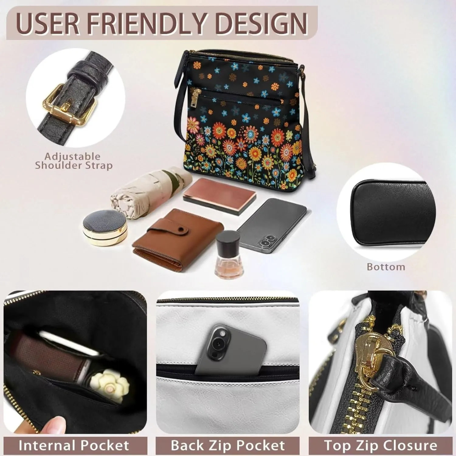PU Crossbody Bags for Women Fashion Shoulder Purse Bag Travel Purse with Shoulder Strap for Shopping Dating