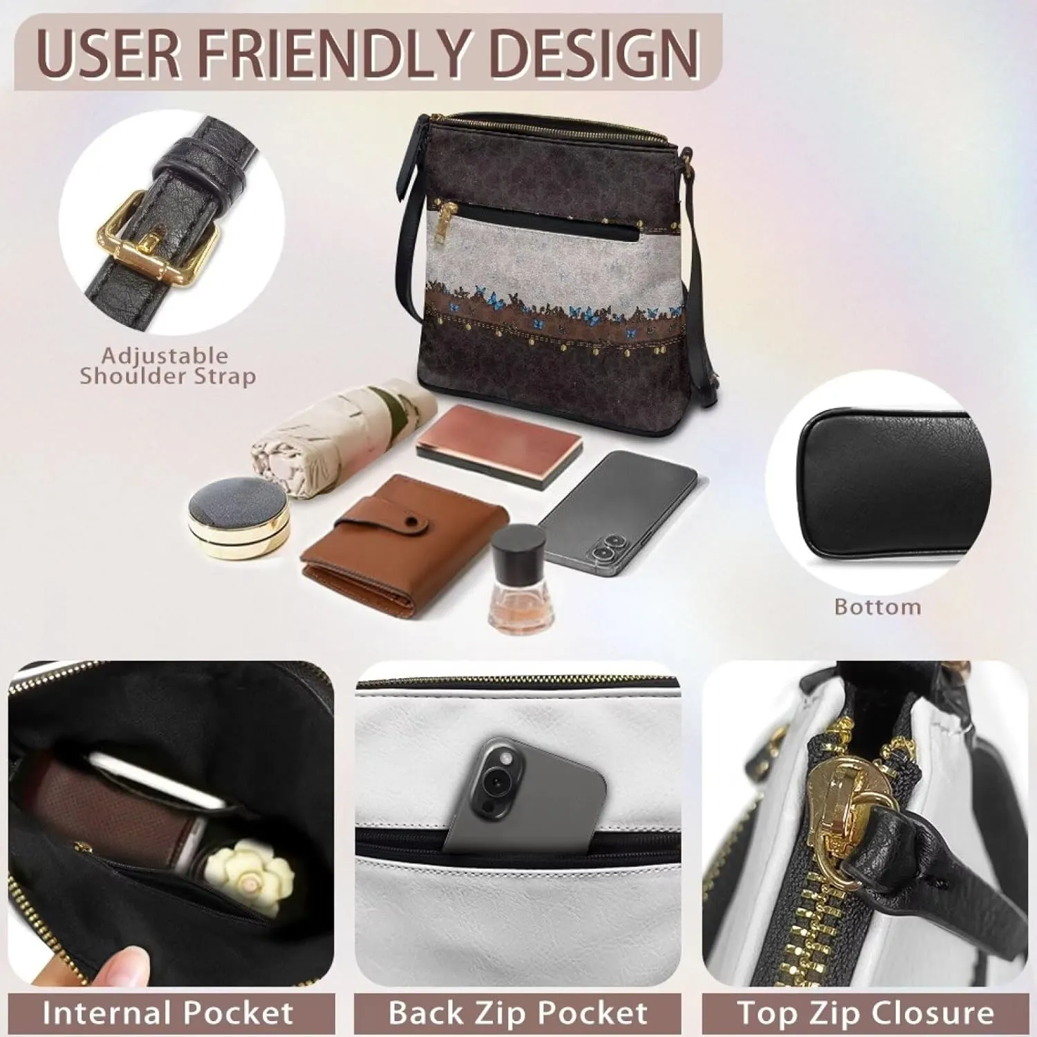 PU Crossbody Bags for Women Fashion Shoulder Purse Bag Travel Purse with Shoulder Strap for Shopping Dating
