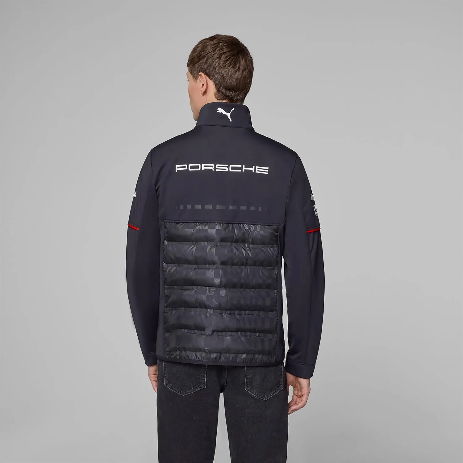 PUMA Porsche Motorsport Men's Team Hybrid Jacket with woven upper- and padded lower section for ultimate comfort - Black