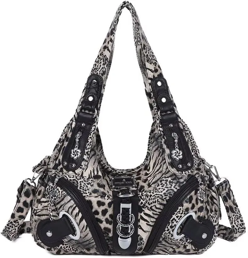 Punk Crossbody Tote Bags for Women Faux Leather Hobo Rivet Bag with Multi Pockets