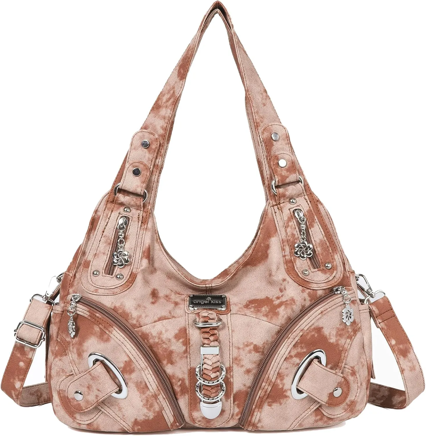 Punk Crossbody Tote Bags for Women Faux Leather Hobo Rivet Bag